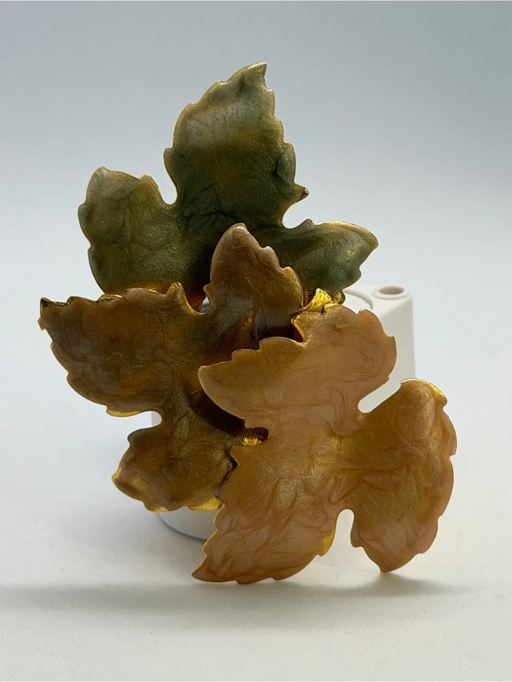 Gold and Light Green enamel Leaf Brooch